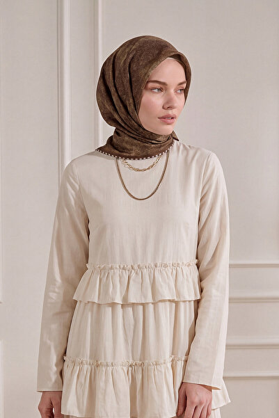SilkTouch Brown Piping Detail Patterned Muslin Scarf
