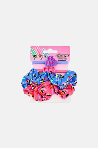 The Powerpuff Girls Kids Girl 4 Pcs Scrunchies And Hair Band Set, Multicolor