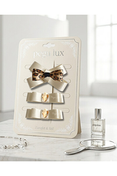 pegu baby collection Set de 3 agrafe cu piatră, cu panglică din satin ecru, s...