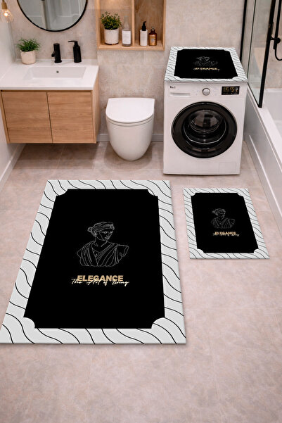 Getcarpet Set de 3 covorașe de baie cu bază anti-alunecare și imprimeu digita...