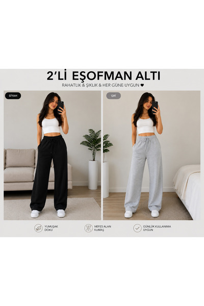 ADR MODA 2-Piece Wide Leg Sweatpants Black Gray Daily Use