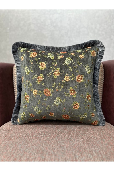 Fabricland Husă de pernă decorativă din in țesut, culoare antracit, cu ciucur...