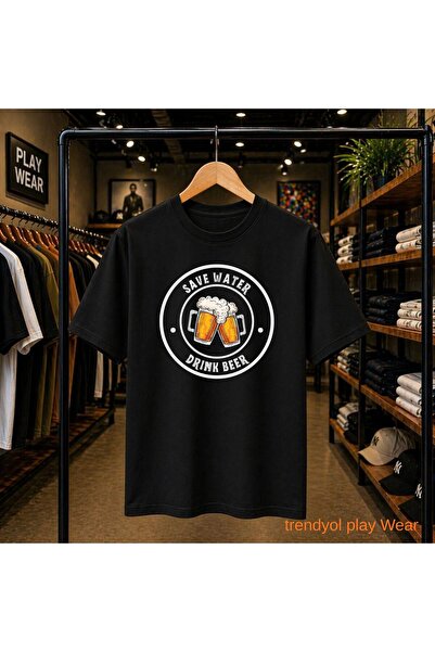 playwear Save Water Tricou cu decolteu rotund, imprimat pe piept, 100% bumbac...
