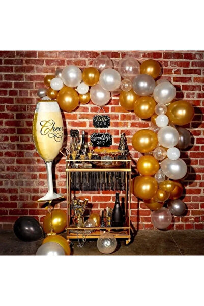 Partihane Kadeh Gold Silver White Chain Balloon Set 5m