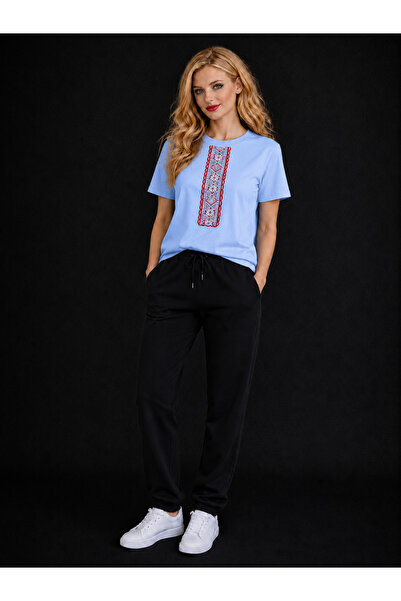 VODEXA Tricou oversize pentru femei RED LINE imprimat 100% bumbac, croială co...