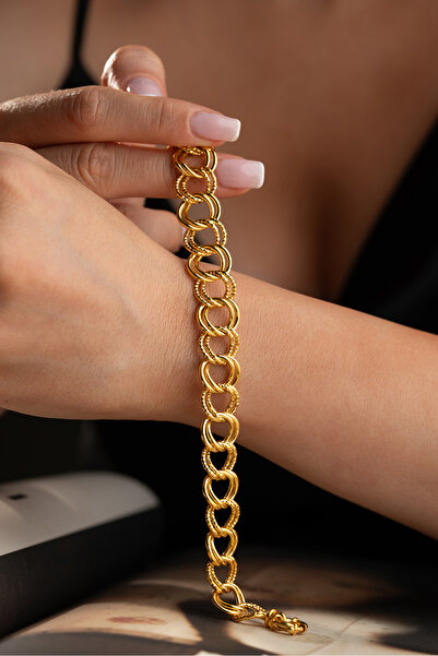 Silvano Jewelry 925 Ayar Gümüş Hallow Halkalı Altın Model Bileklik