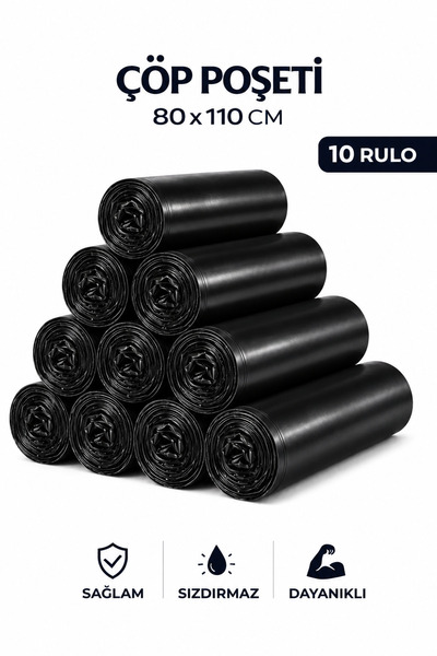 MSE HOLD Çöp Poşeti 80x110 Jumbo Boy 10 Rulo 100 Adet Kalın Siyah Çöp Torbası
