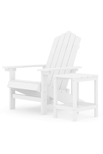 vidaxl Scaun de grădină Adirondack cu masă, alb, HDPE