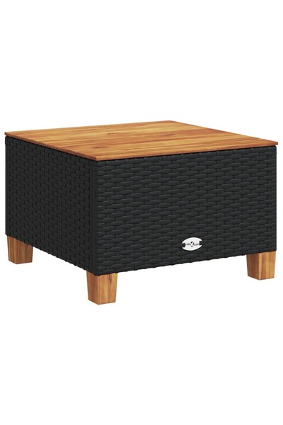 vidaxl Garden table, black, 55x55x36 cm, polyrattan and acacia wood