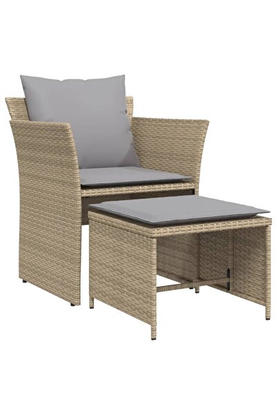 vidaxl Garden chair with stool, beige, polyrattan