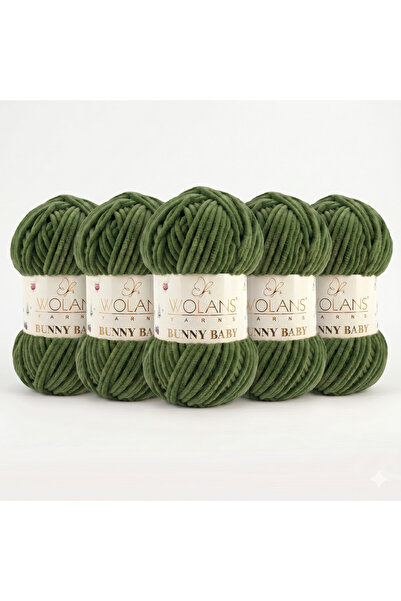 WOLANS Bunny Baby 32 Mold Green Velvet Knitting Yarn Chenille Yarn Shawl, Bla...