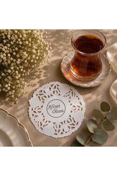 Armonixx Baskılı Kağıt Dantel Bardak Altlığı - Çay ve Kahve Sunum Suplası - A...