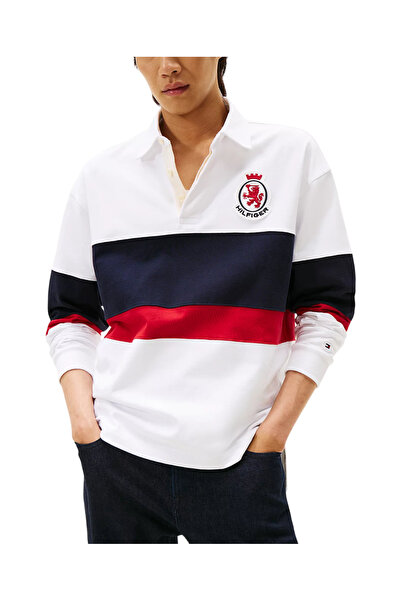 Tommy Hilfiger Ανδρική Crest Rugby Polo Μπλούζα Λευκή MW0MW40869-YBR