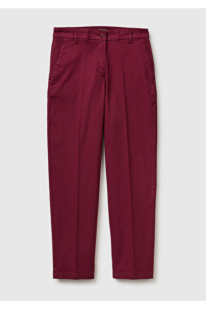 United Colors of Benetton Women's Burgundy Cotton Blend Slim Fit Chino Fabric...