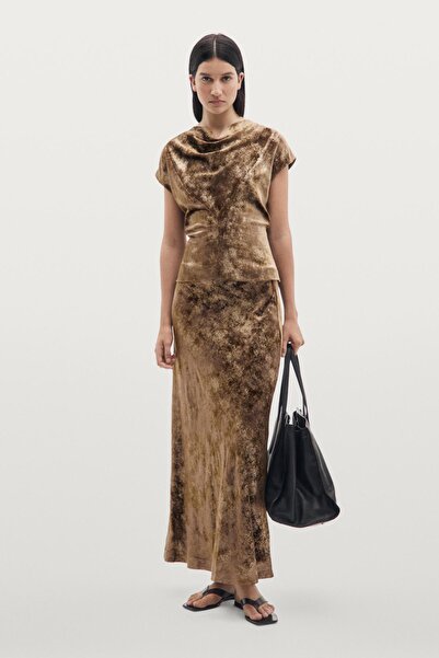 Massimo Dutti Metalik bitişli drape yaka bluz