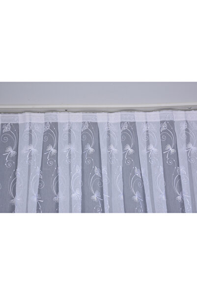 AKÇA TEKSTİL Brode 3150 Desen White Color Single Wing Ready-Made Pleated Back...