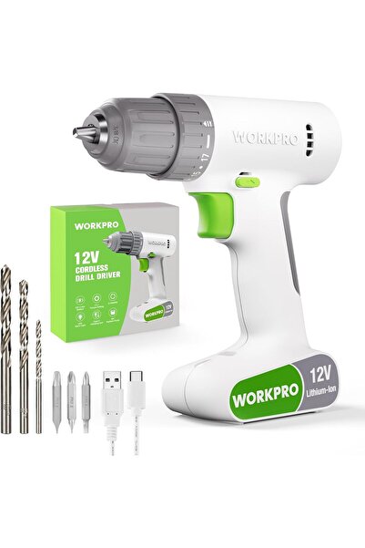 Workpro 12V Cordless Drill Driver with Battery 1500 mAh, 3/8'' (10mm) Chuck K...