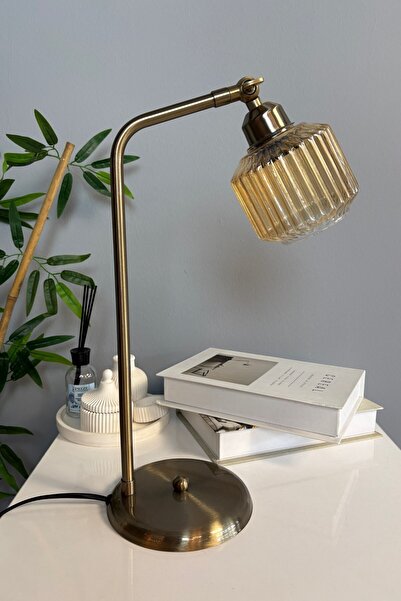 Bamyum Jerno Glass Honey Color Antique Flat Movable Head Table Lamp Decorativ...