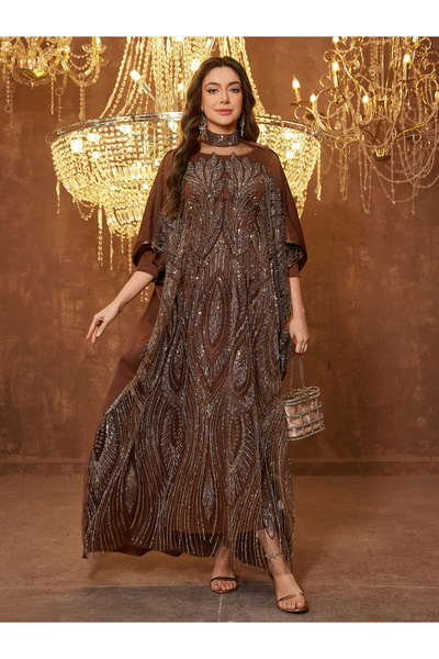 SUPGIR Coffee Brown Embellished Maxi Kaftan