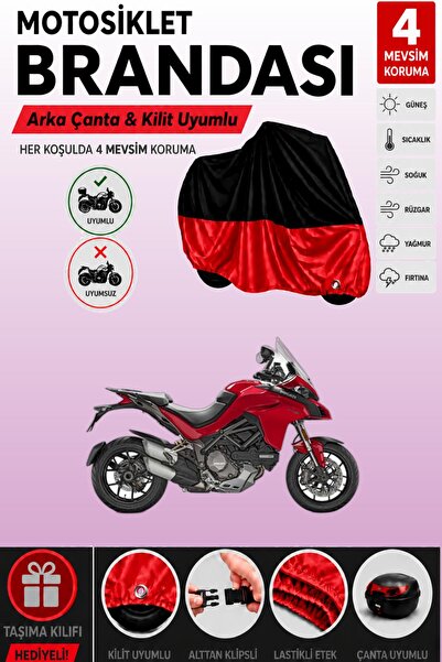 Cemku Double Black Top - Red Bottom, Rear Bag Compatible Ducati Multistrada 1...