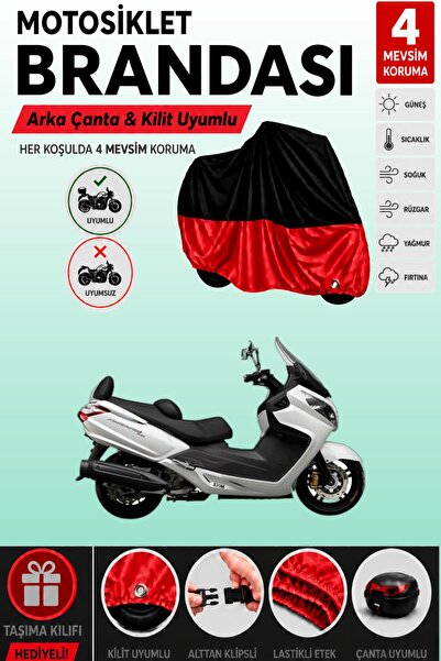 Cemku Double Black Top - Red Bottom, Rear Bag Compatible Sym Maxi 400I Motorc...