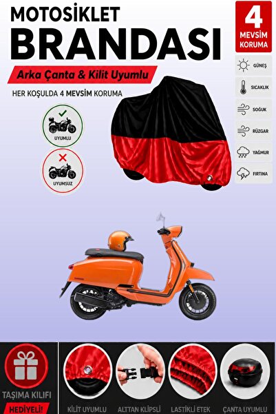 Cemku Double غطاء علوي أسود - سفلي أحمر، غطاء خلفي متوافق مع دراجة لامبريتا V...
