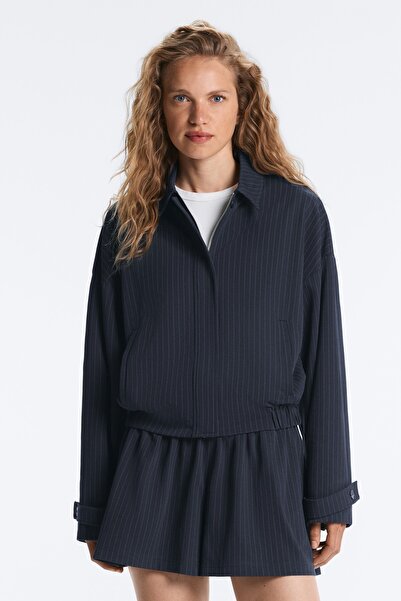 Oysho Pinstripe piqué polo neck jacket with cotton