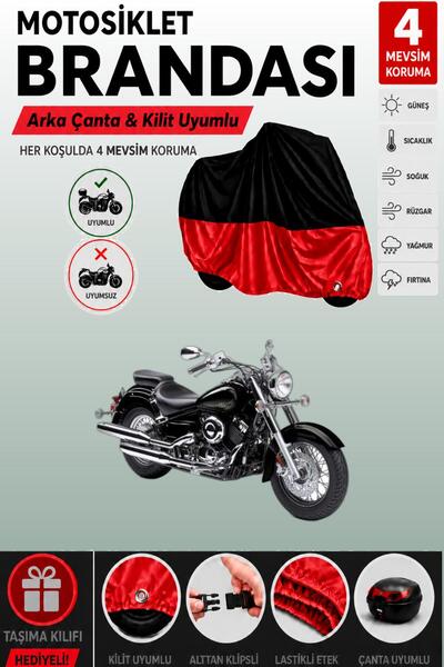 Cemku Double Black Top - Red Bottom, Rear Bag Compatible Yamaha Xvs 650 a Mot...