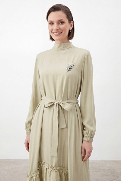 Puane Women's Brooch Detailed Belted Long Dress 12675