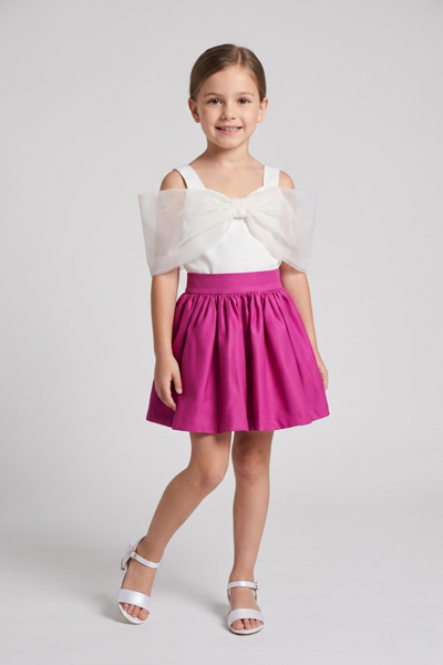 Le Mabelle Set din două piese pentru fete cu crop cu fundă fucsia și fustă di...