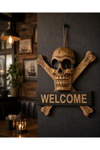 Hd Marketim Decor de perete cu craniu de pirat din lemn, agățătoare decorativ...
