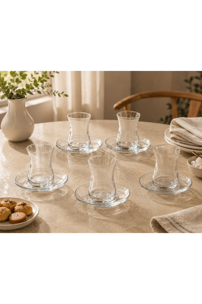 SUDELA 12 Parça Cam Çay Bardağı Seti – 6 Kişilik İnce Belli Çay Takımı (6 Bar...