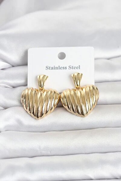 Generic Brand 316L Steel Gold Color Heart Model Women's Earrings Tj-Bkp11827