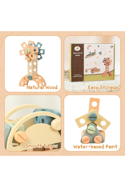 LITTLE ANGEL Wooden Kids DIY Construction Building Toy Set
