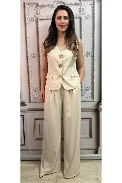 OnlyForYou Elegant Two-Piece Suit: Vest and Wide-Leg Pants with Elastic Waist