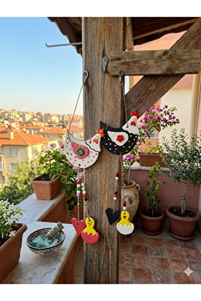 Ahşap Evi El Yapımı 2’Li Dekoratif Bohem Renkli Duvar Süsü Balkon Bahçe Hediy...