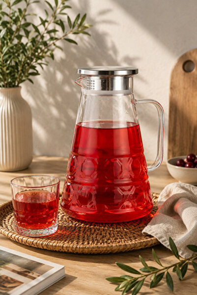 MİEN Metal Vakum Kapaklı Borosilikat Cam Sürahi 1800ml