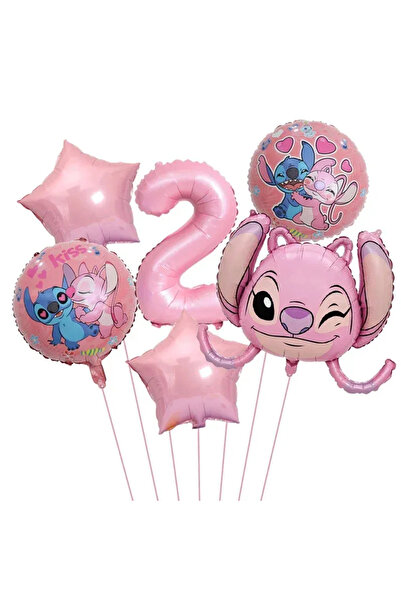 Baloane Vesele Set Baloane Aniversare 2 Ani Tematica Stitch și Angel Roz SET3...