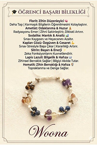 WOONA Öğrenci Bilekliği Doğal Taş - Florit & Ametist & Sodalit & Kaplan Gözü ...