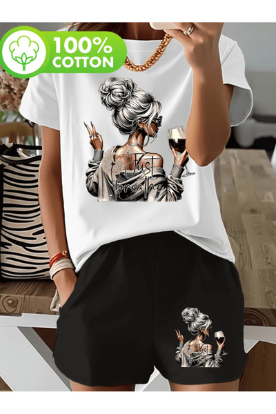 one button Just Breathe Printed Women's Premium Oversize Top and Bottom Set T...
