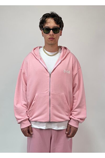 zaee Thin Fabric Embroidered Oversize Premium Zip Hoodie