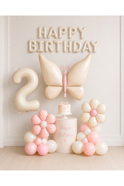 Balonsan Retro Cream Butterfly and Daisy -2- Age Number Happy Birthday Balloo...