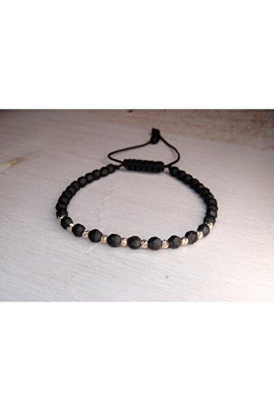 BASTORE Adjustable bracelet with 10 14k gold balls and matte hematite stones
