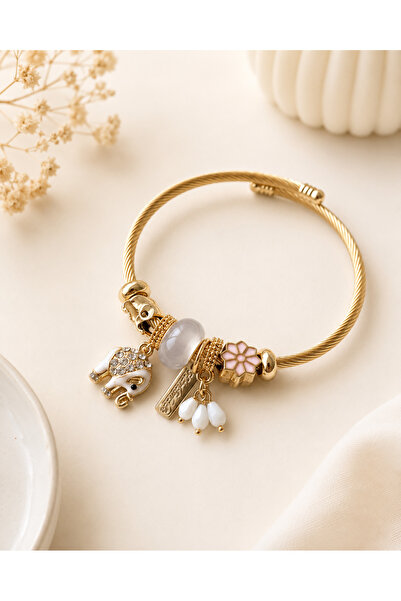 Archhazel Jewelery سوار ذهبي أبيض على شكل فيل