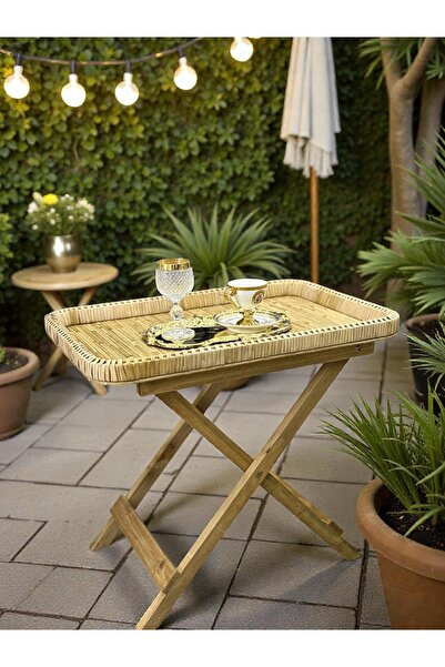 Fleurs Chic Ayaklı Katlanır Bambu Tepsi Sehpa