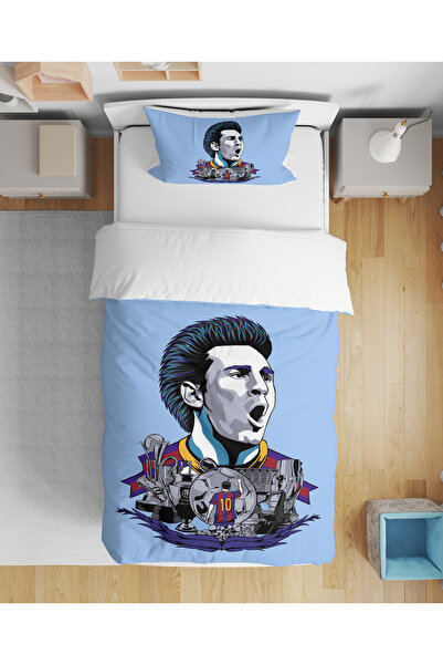 Erays Home Messi Football Patterned 3D Digital Printed Single Youth Boy's Duv...