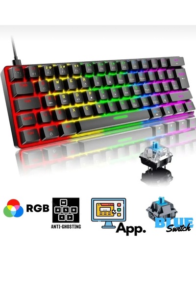 AYMESTORE T60 Red Switch Mekanik Klavye RGB 62 Tuş Oyuncu Gaming Klavyesi