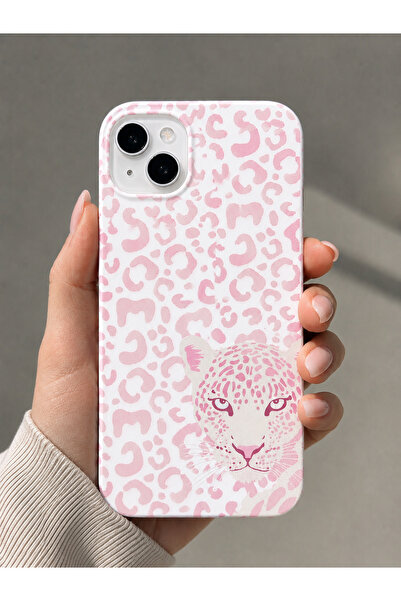 OVADA İphone 13/14/15 Uyumlu Pembe Leopar Desenli Silikon Telefon Kılıfı
