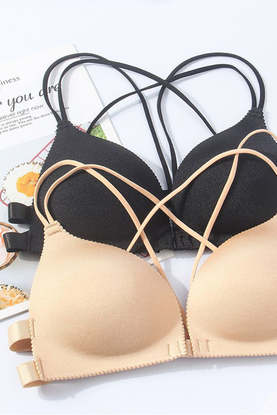 Generic 2-Pack Cross-Strap Push-Up Bra Set, Wireless Padded Comfort Bralette,...