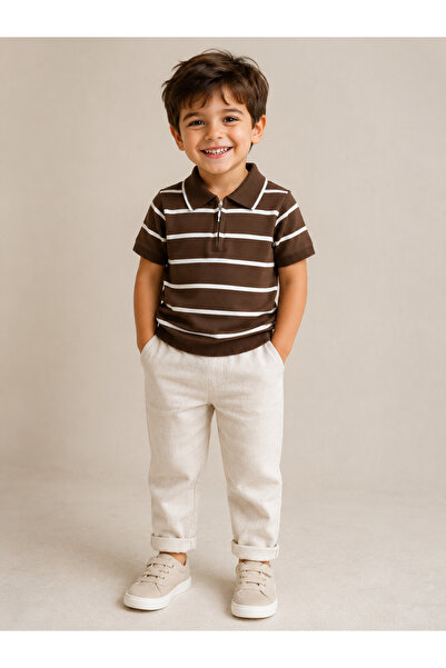 Canöz Kids Coffee Striped Mercerized Boys' Suit